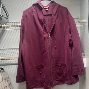CJ Banks Burgundy Hooded Utility Jacket